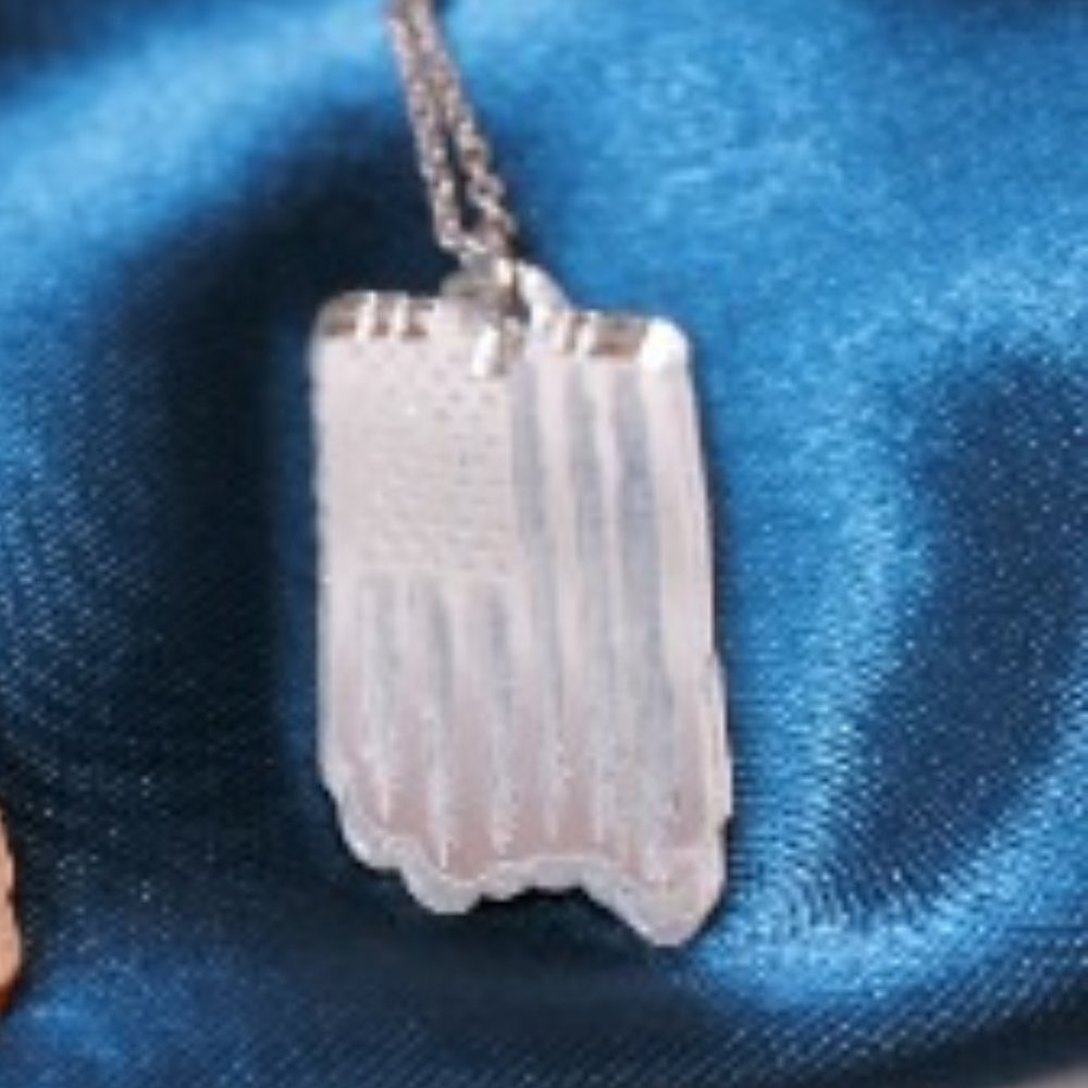 USA Flag Necklace - Silver Acrylic Pendant with 18 inch Silver Chain